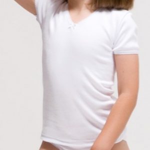 Camiseta termal para niña de manga corta, blanca
