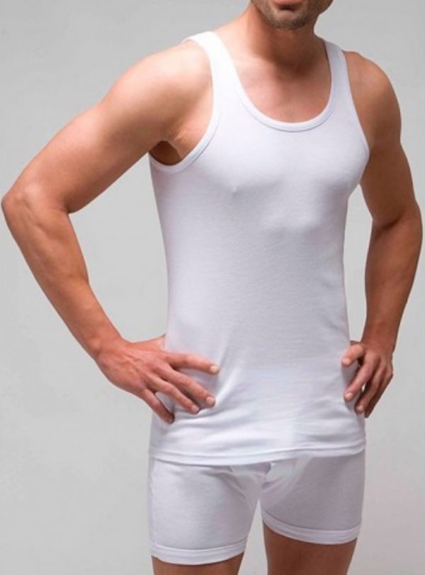 Camiseta interior sport hombre 100% algodón. Blanca